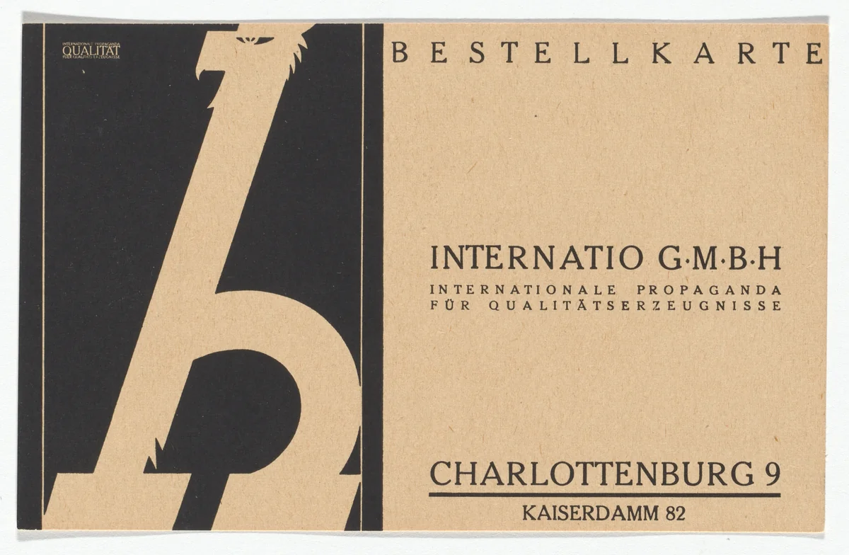 Qualität Magazine subsription card by Wilhelm Deffke, design, 1922