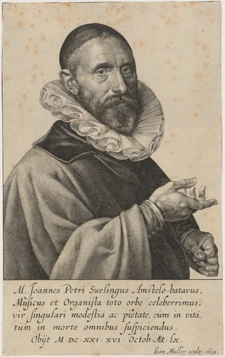 Jan Pieter Swelinck, Dutch Composer and Organist by Jan Muller, print, 1624