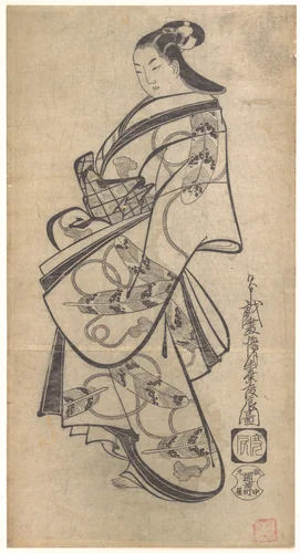 Courtesan for the Ninth Month by Kaigetsudō Doshin, print, 1704-1724