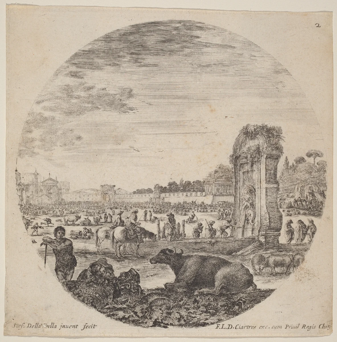 Campo Vaccino by Stefano della Bella, print, 1646