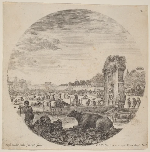 Campo Vaccino by Stefano della Bella, print, 1646