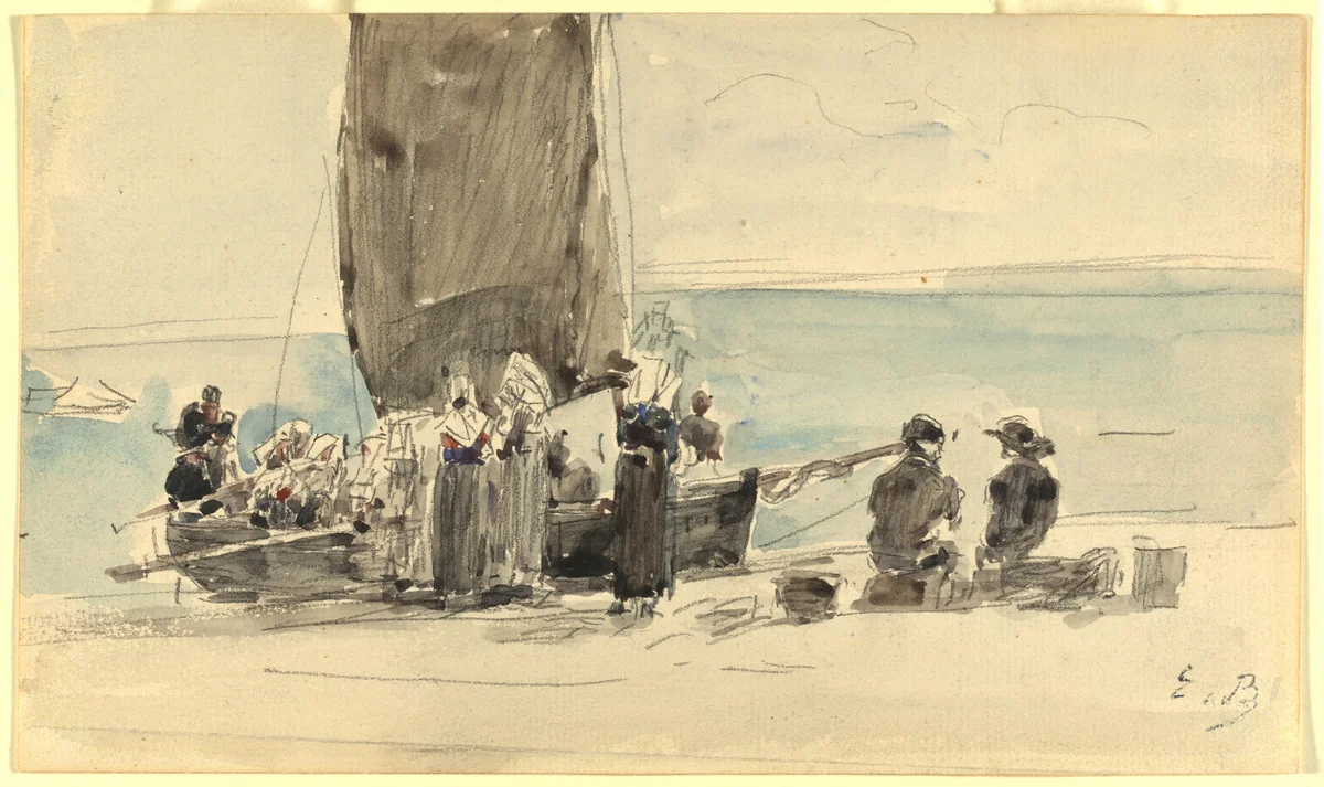 Loading the Boats by Eugène Boudin, drawing, 1875