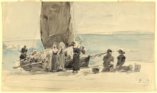 Loading the Boats by Eugène Boudin, drawing, 1875