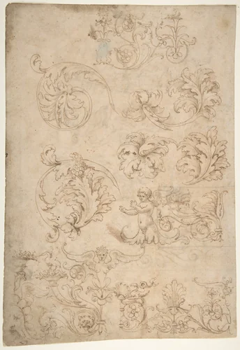 Sketchbook Sheet of Ornamental Studies, (recto and verso) by Giovanni da Udine, drawing, 1487-1564