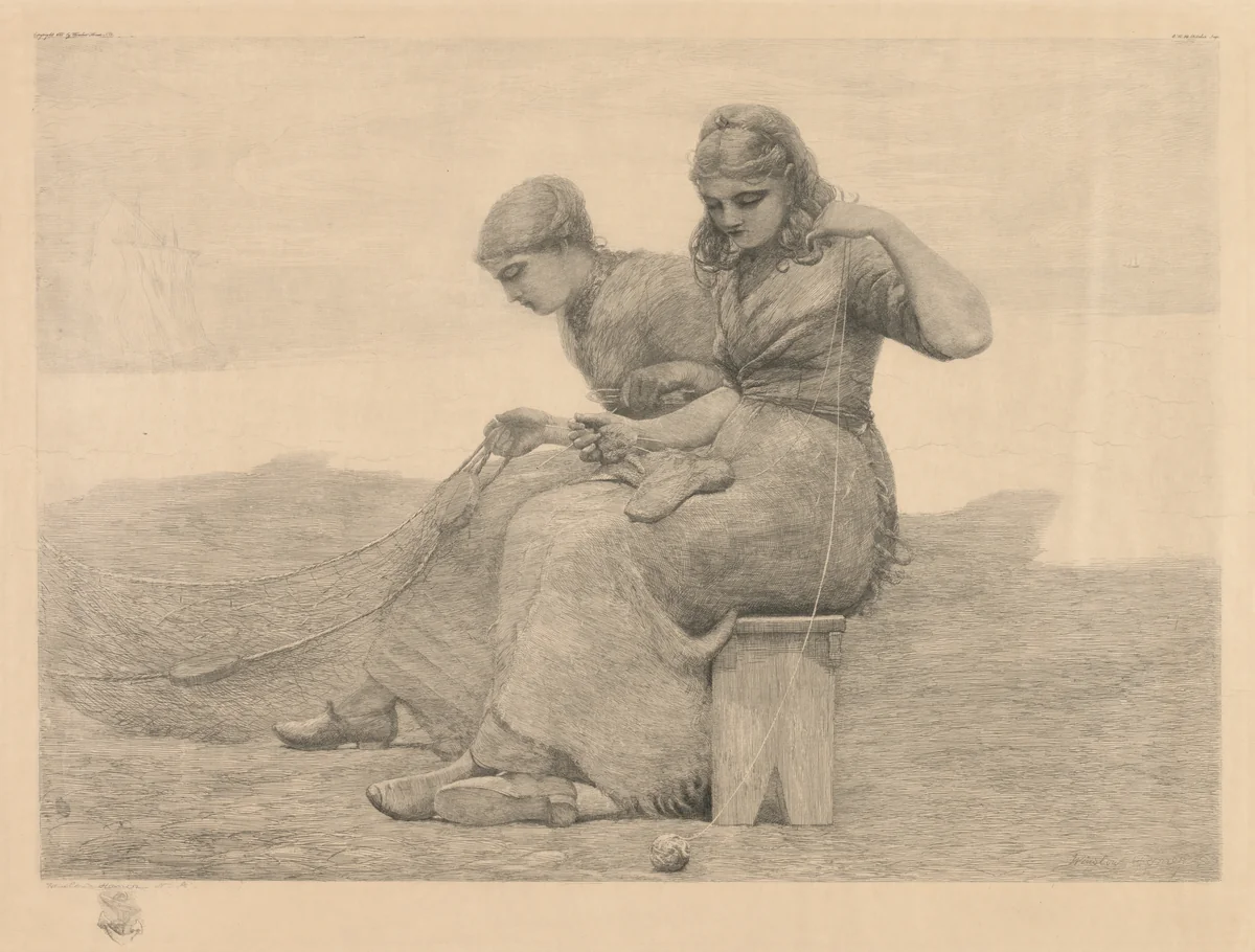 Mending the Nets by Winslow Homer, print, 1888