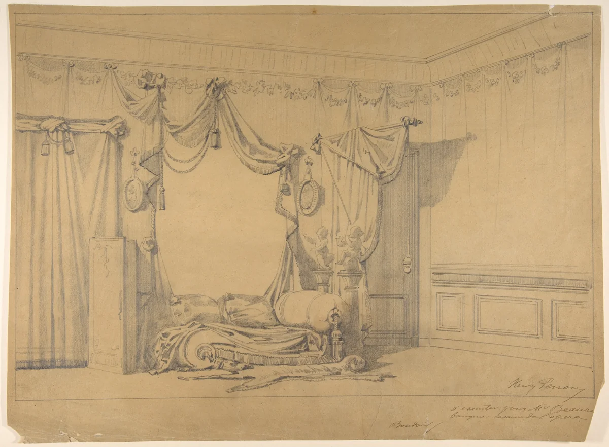 Design for a bedroom by Henri Perron, drawing, 1800-1899