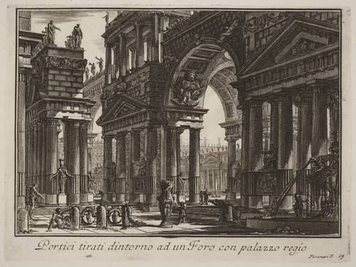 Portici tirati dintorno ad un Foro con palazzo regio by Giovanni Battista Piranesi, print, 1750