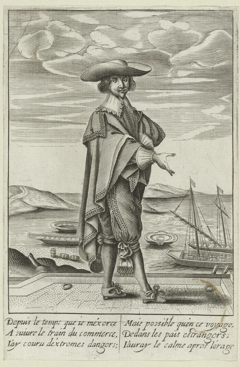 Franse koopman aan de kade by Isaac Briot, print, 1630