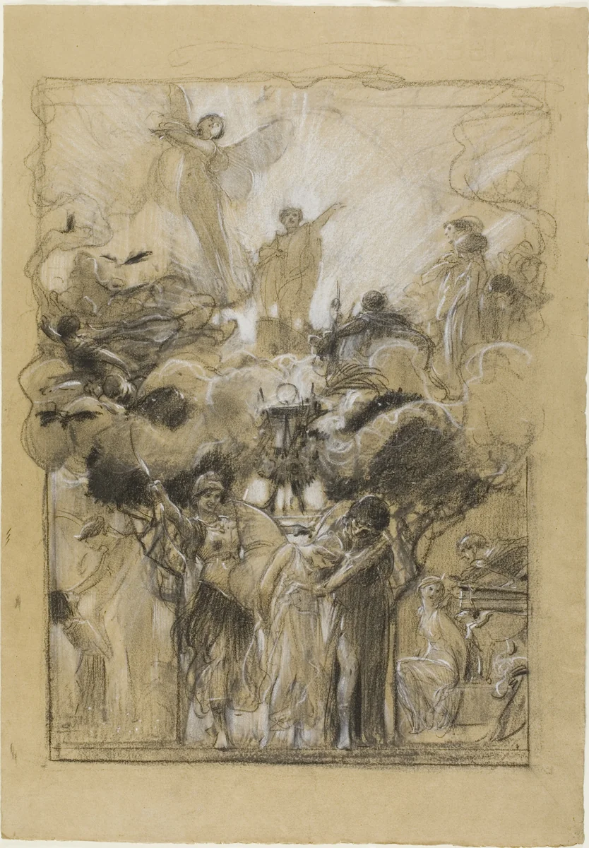 Group Composition from Fantasia Enchained by Adolf Hiremy-Hirschl, drawing, 1873-1875