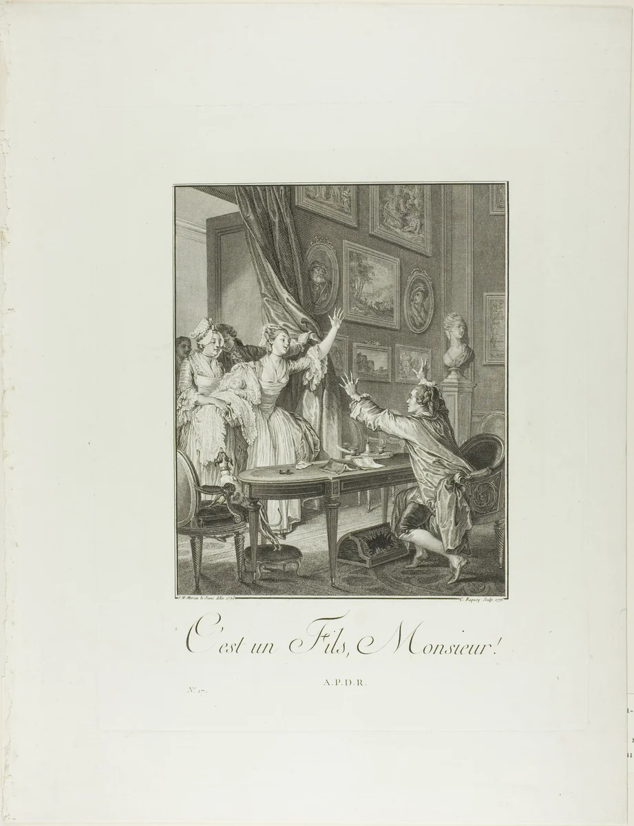 It's a Boy!, from Monument du Costume Physique et Moral de la fin du Dix-huitième siècle by Jean Charles Baquoy, print, 1776