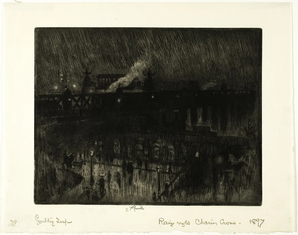 Rainy Night, Charing Cross Station by Joseph Pennell, print, 1886