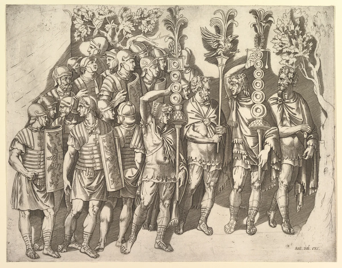 A Roman Legion (from Trajan's Column), from "Speculum Romanae Magnificentiae" by Marco Dente, print, 1515-1527