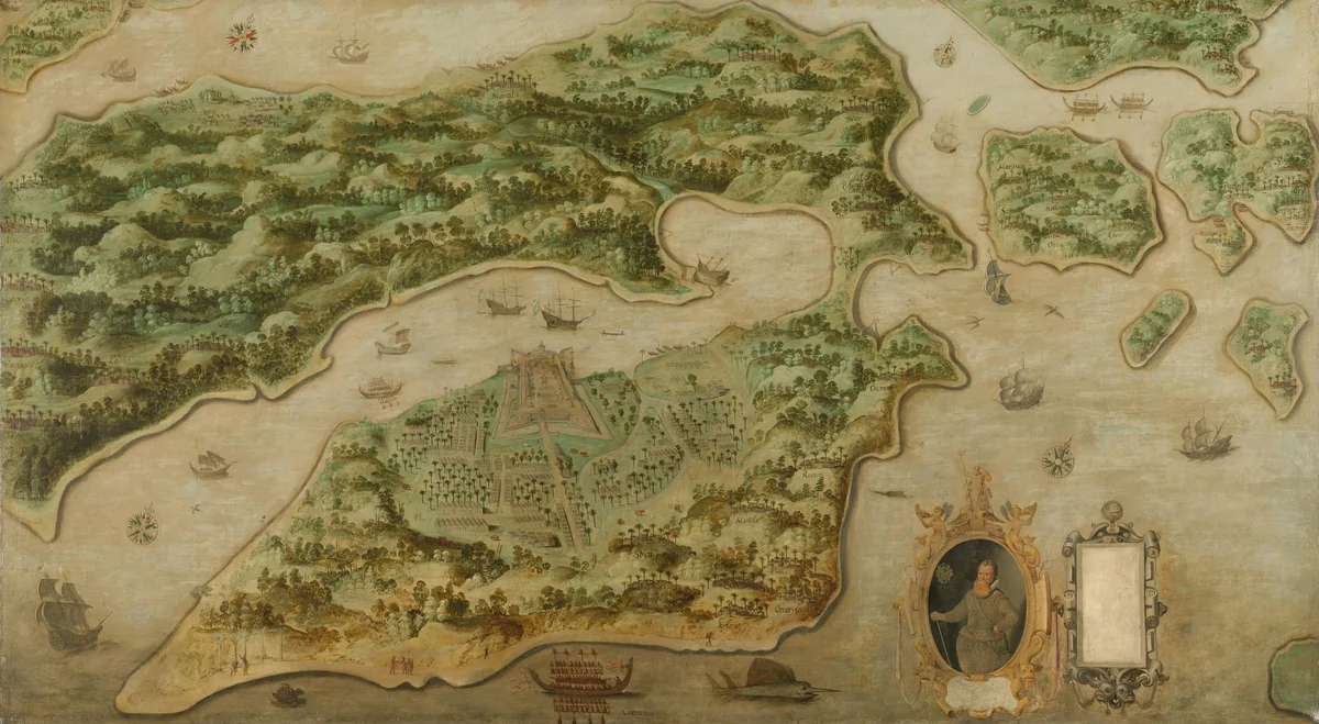 Gezicht op Ambon by anonymous, painting, 1617