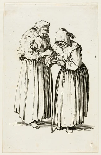 Two Women Beggars, plate eight from The Beggars by Jacques Callot, print, 1617-1627