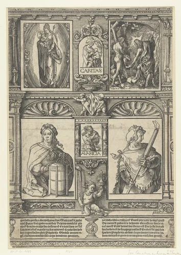 Blad met twee Sibyllen en twee bijbelse scènes by Unknown, print, 1520-1521