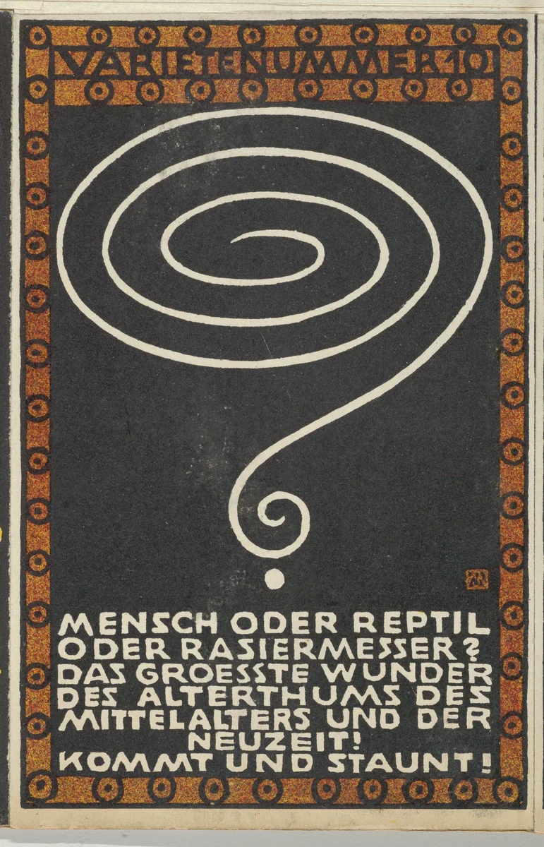Variety Act 10: Man or Reptile or Razor? (Varietenummer 10: Mensch oder Reptil oder Rasiermesser?) by Moriz Jung, print, 1907