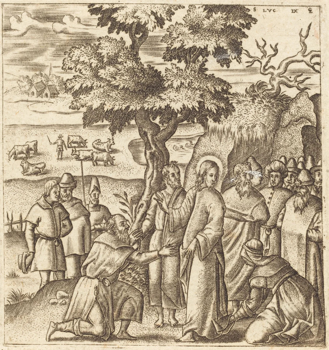 Christ Heals a Sick Woman by Léonard Gaultier, print, 1576-1580