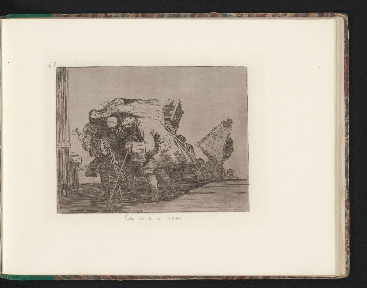 Oude mannen gaan gebukt onder het gewicht van een Mariabeeld by Francisco de Goya, book, 1810-1820