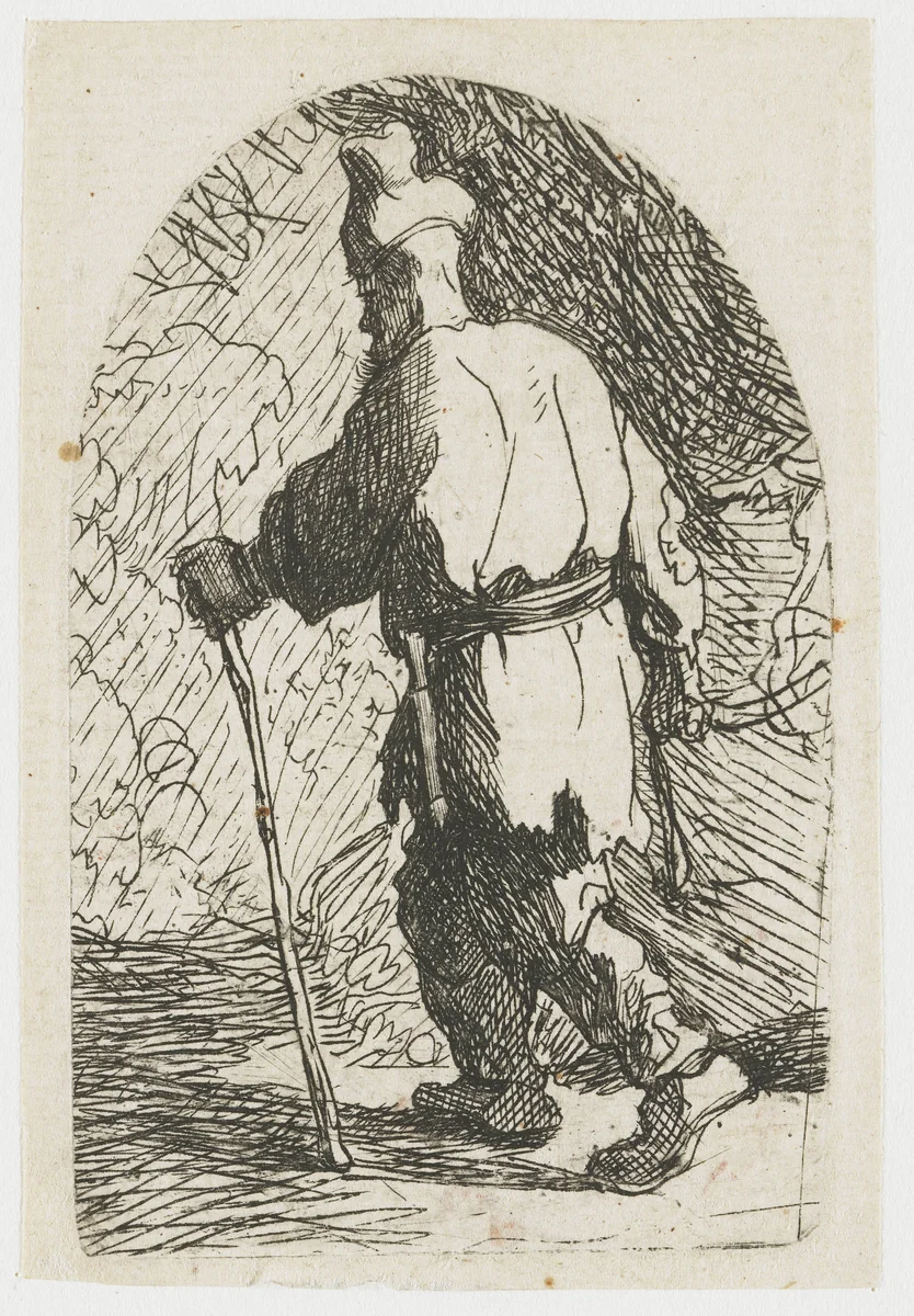 The flight into Egypt: a sketch: St Joseph by Rembrandt van Rijn, print, 1628