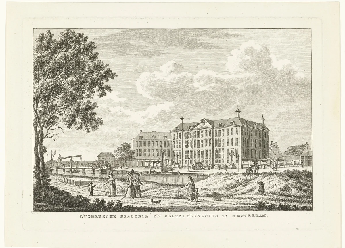 Gezicht op het Lutherse Diaconiehuis te Amsterdam by Carel Frederik Bendorp, print, 1786-1792