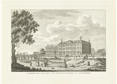 Gezicht op het Lutherse Diaconiehuis te Amsterdam by Carel Frederik Bendorp, print, 1786-1792