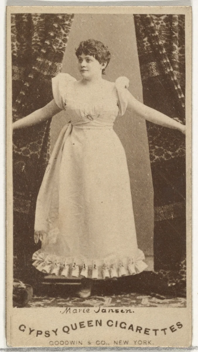 Marie Jansen, from the Actors and Actresses series (N171) for Gypsy Queen Cigarettes by Goodwin & Company, photograph, 1886-1890