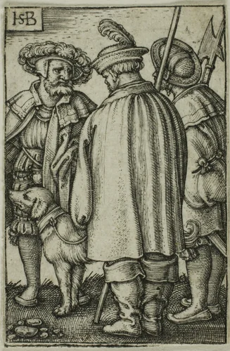 Three Soldiers and a Dog by Sebald Beham, print, 1520-1550