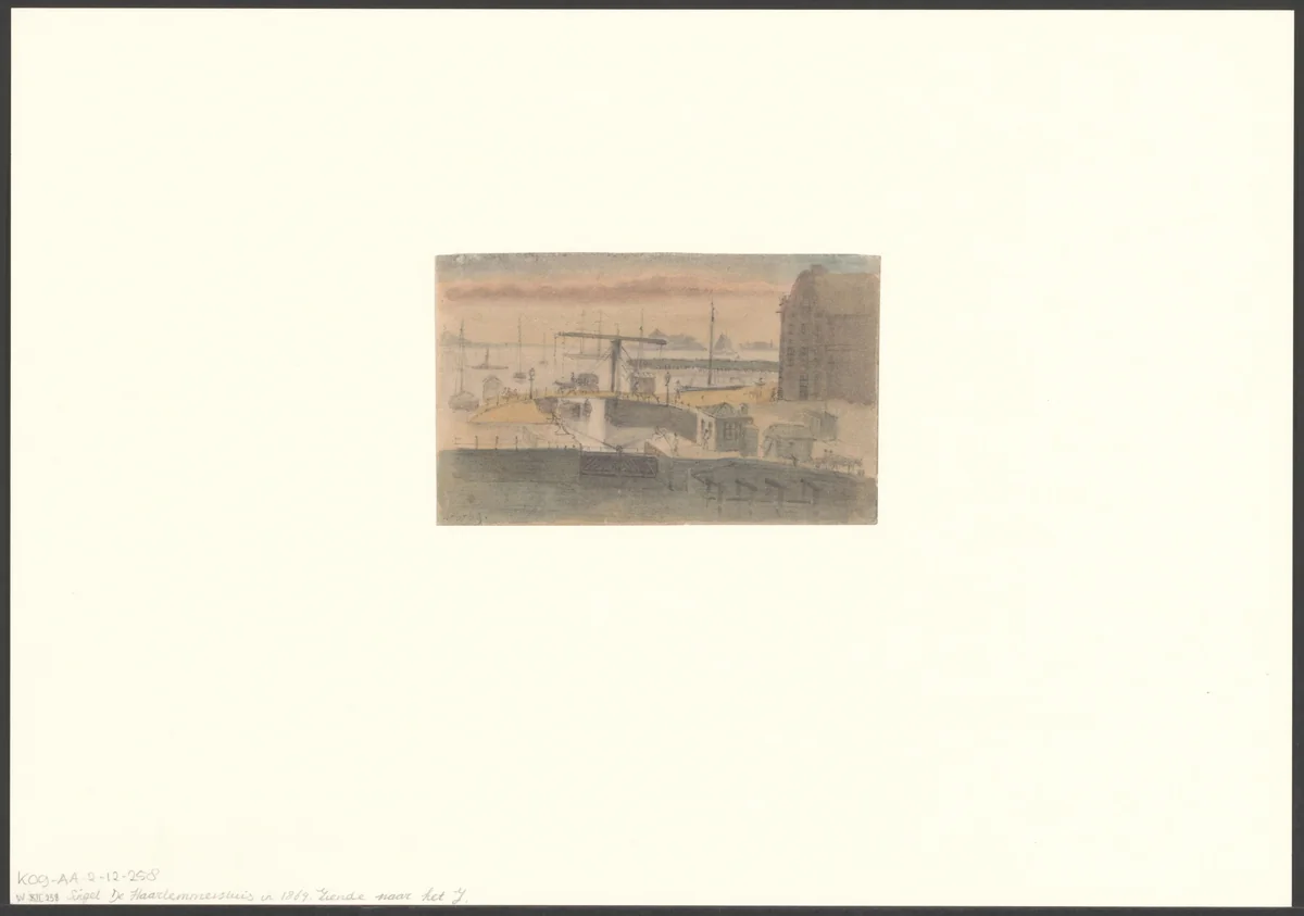 Gezicht op het Singel gezien naar de Haarlemmersluis by Everhardus Koster, drawing, 1869