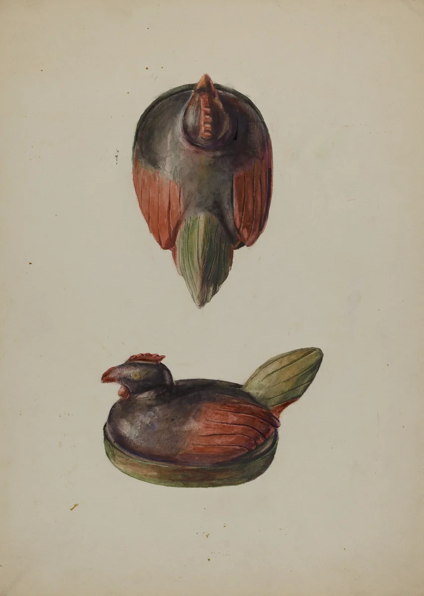 Pa. German Carved Wooden Chicken by Robert Harlow, index of american design, 1937