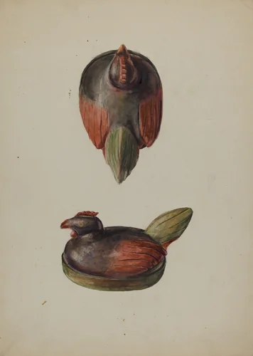Pa. German Carved Wooden Chicken by Robert Harlow, index of american design, 1937
