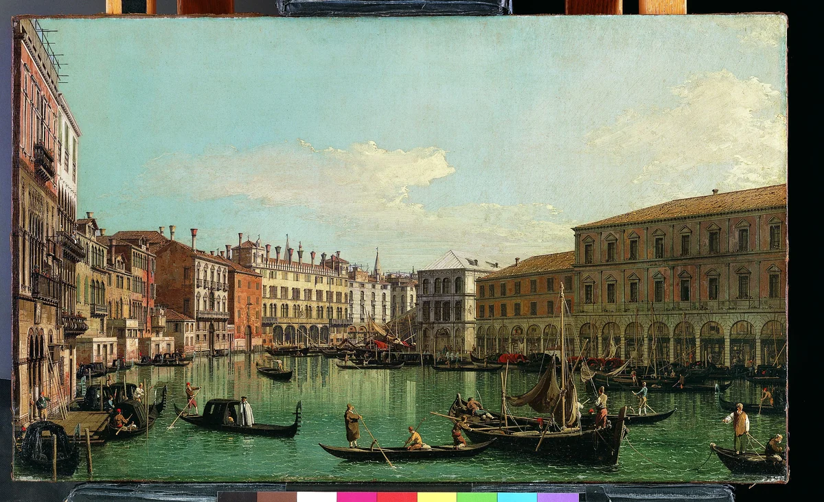 The Grand Canal, Venice, Looking South toward the Rialto Bridge by Canaletto, painting, 1730-1739