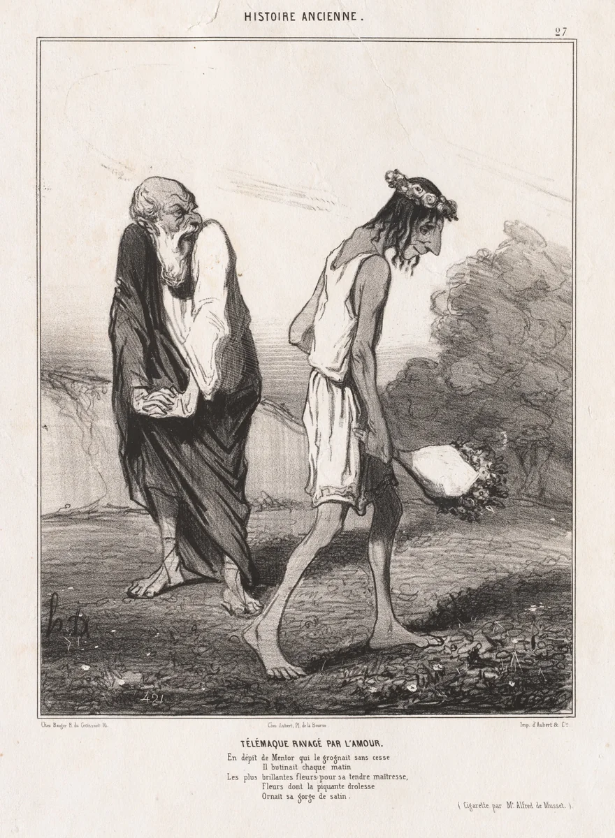 Telemachus Ravaged by Love by Honoré Daumier, print, 1842