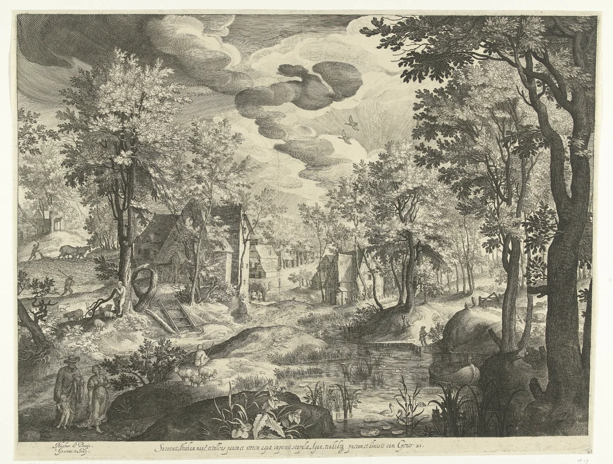 Landschap met Hagar en Ismaël by Unknown, print, 1581-1656