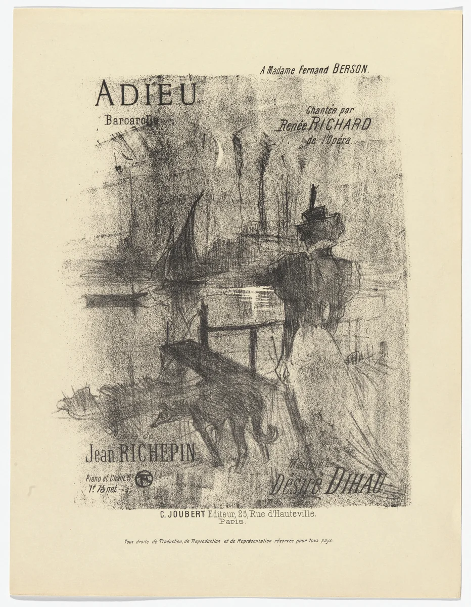 Adieu from Quatorze lithographies originales (Mélodies de Désiré Dihau) by Henri de Toulouse-Lautrec, illustrated book, 1895