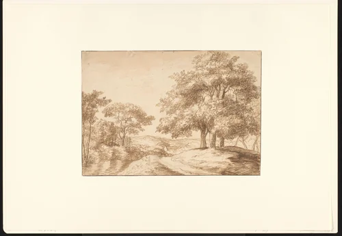 Landschap met rechts drie bomen by Jan Lievens, drawing, 1650-1669