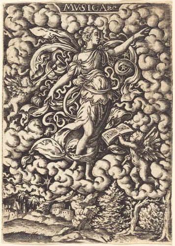 Mvsica (Music) by Virgil Solis, print, 1514-1562