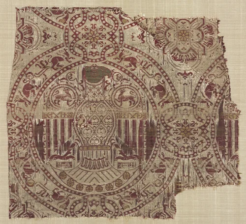 Fragment with eagles in roundels from the Reliquary of Saint Librada in Siguenza Cathedral by Unknown, textile, 1100-1150