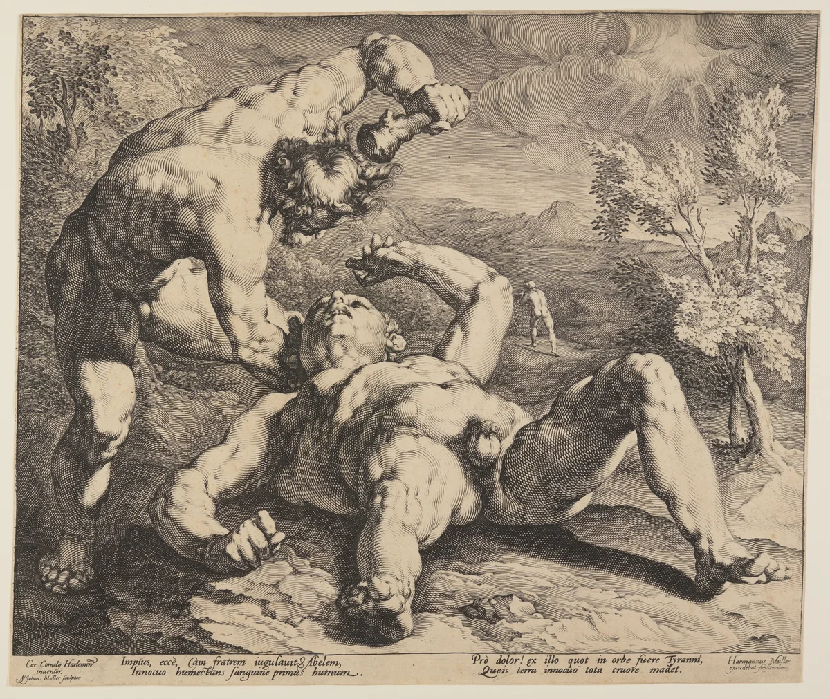 Cain Killing Abel by Jan Harmensz. Muller, print, 1584-1594