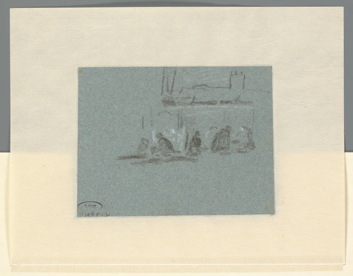 Schets van werklui op een bouwterrein by John Linnell, drawing, 1806