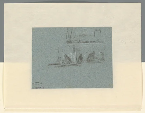 Schets van werklui op een bouwterrein by John Linnell, drawing, 1806