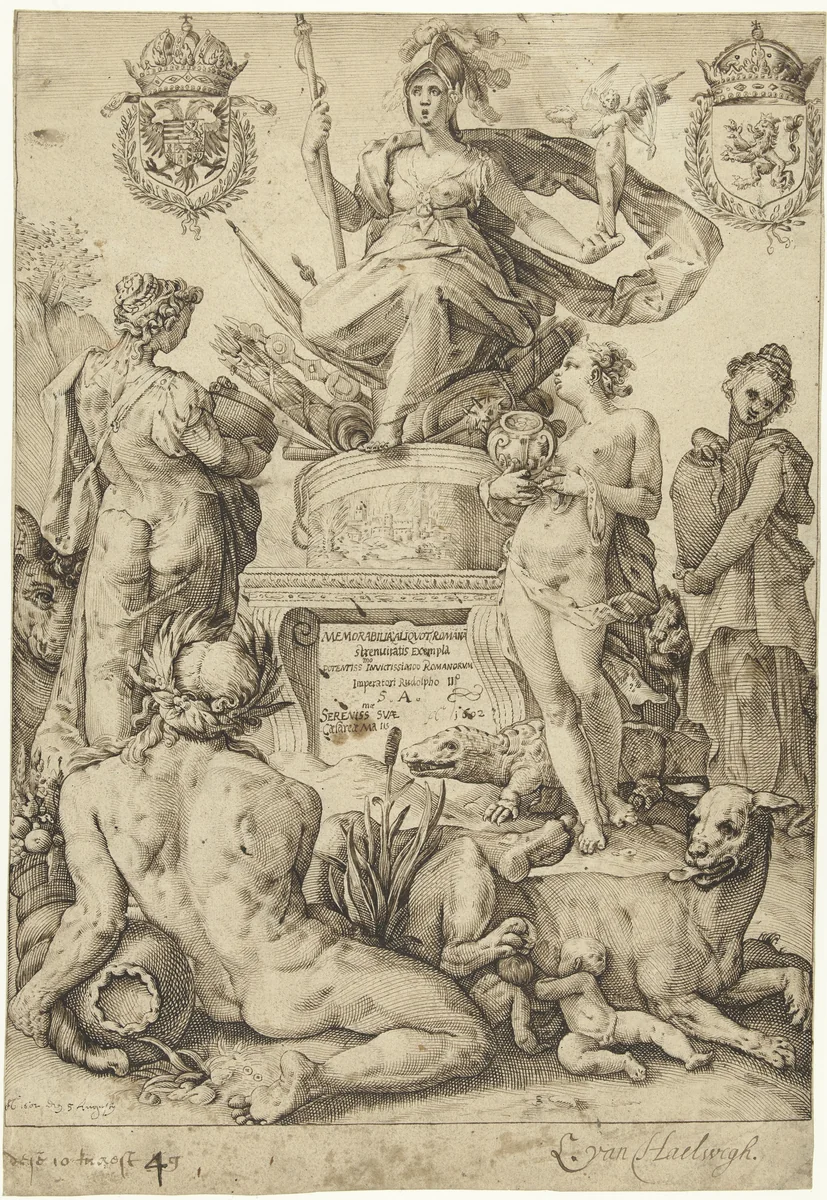 Titelblad: Romeinse Helden by Lucas van Haelwech, drawing, 1602