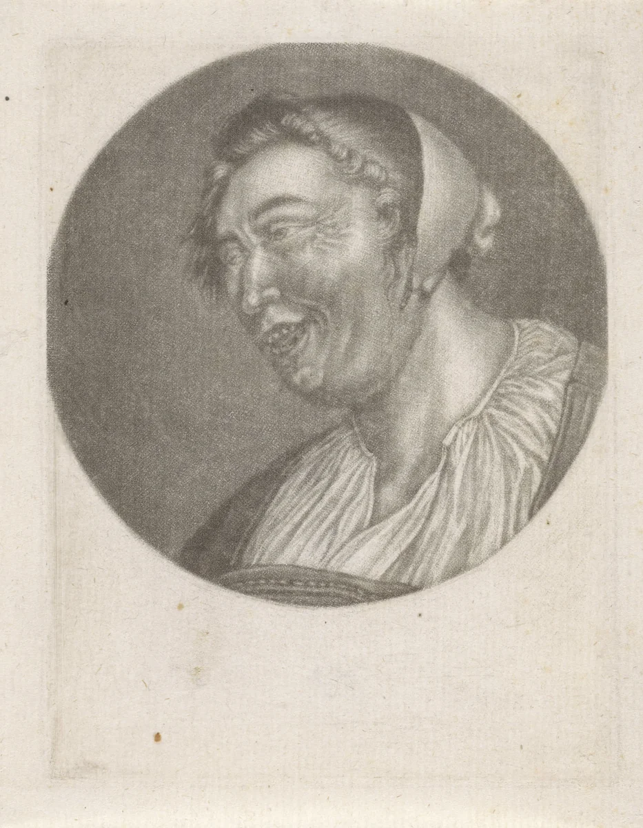 Kop van een lachende vrouw by anonymous, print, 1650-1800