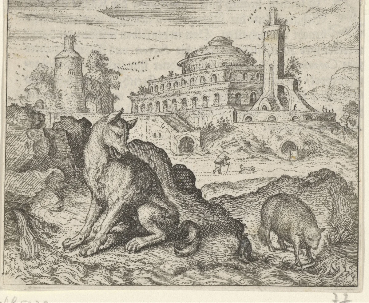 Fabel van de wolf en het lam by Aegidius Sadeler, print, 1608