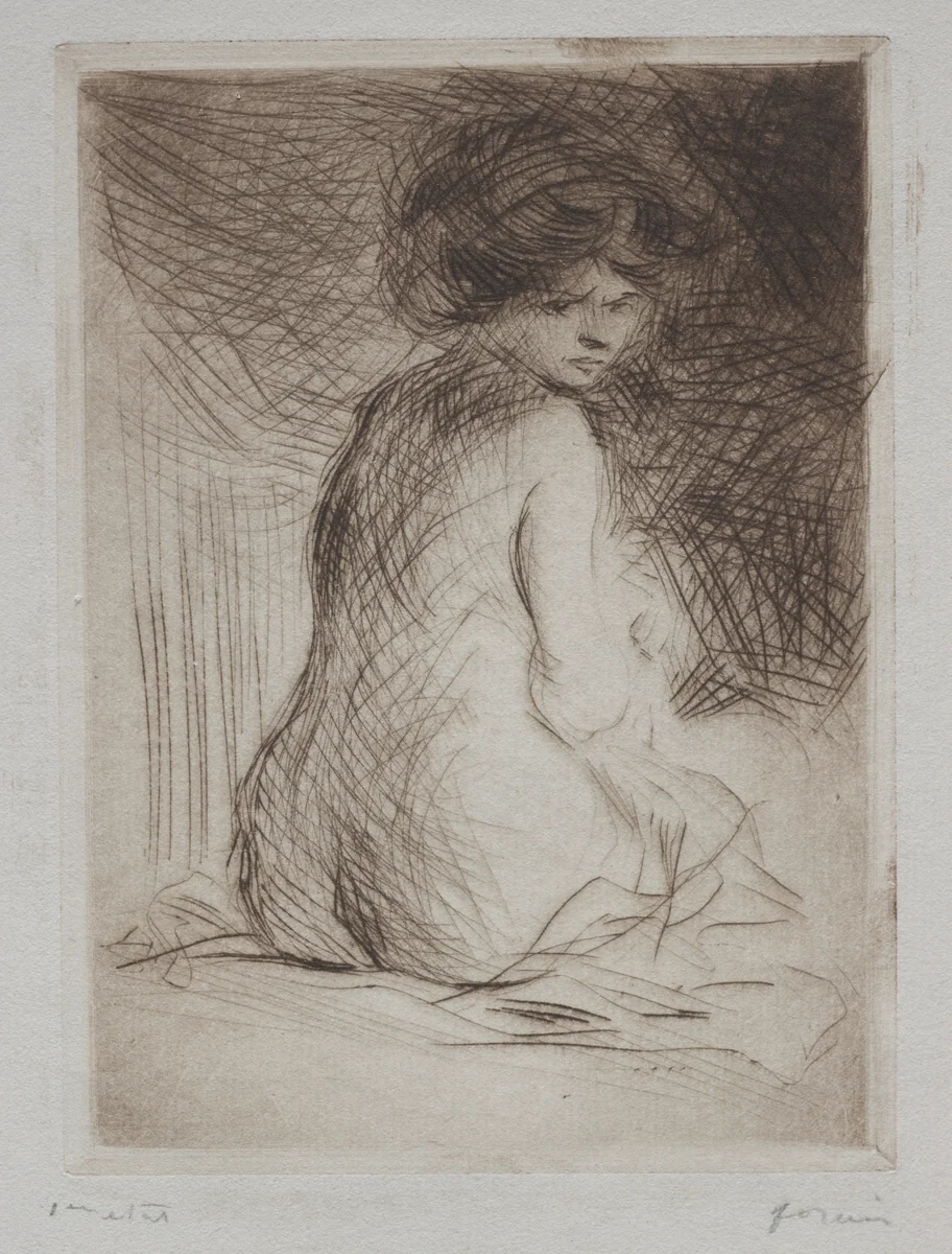 Seated Nude Woman from the Back by Jean-Louis Forain, print, 1879-1928