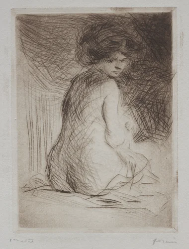 Seated Nude Woman from the Back by Jean-Louis Forain, print, 1879-1928