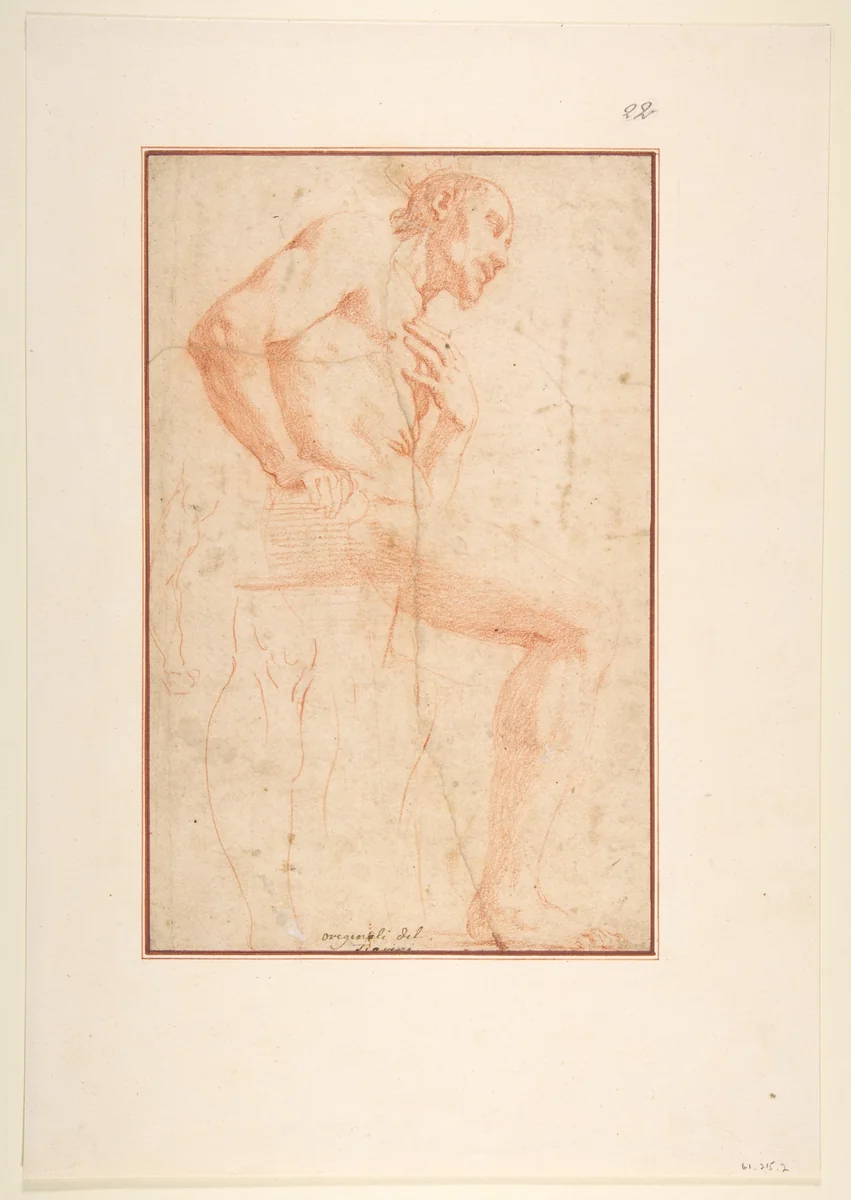 Seated Male Nude Facing Right by Alessandro Tiarini, drawing, 1577-1668