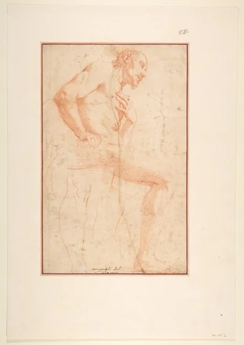 Seated Male Nude Facing Right by Alessandro Tiarini, drawing, 1577-1668