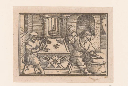 Bezaleël en Aholiab werken aan de tabernakel by anonymous, print, 1522