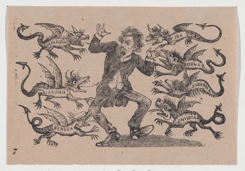 Plate 7: suicide of an invidious plutocrat by José Guadalupe Posada, print, 1889-1899