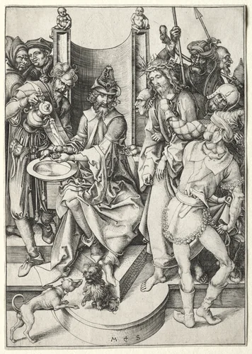 The Passion: Christ Before Pilate by Martin Schongauer, print, 1475-1485